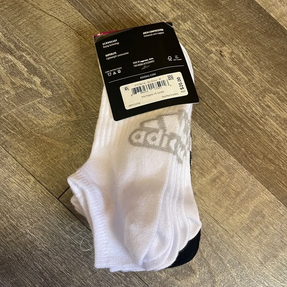 Adidas Womens Superlite 6 Pair No Show Socks Black White‎ 5157841A Size 5-10